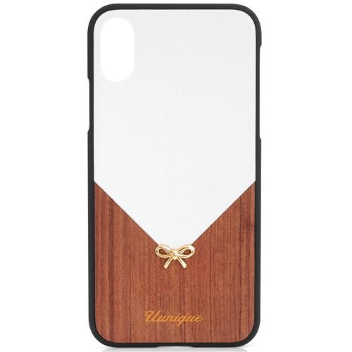 Uunique - iPhone Xs / X Schutzhülle aus Leder und Holz (UUIP8FSH001) - Weiss / Braun