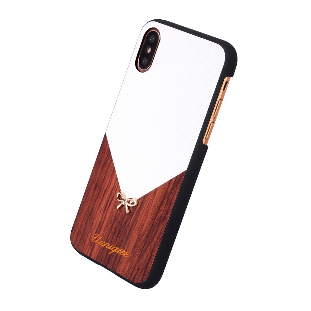 Uunique - iPhone Xs / X Schutzhülle aus Leder und Holz (UUIP8FSH001) - Weiss / Braun