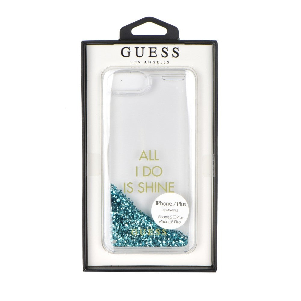Guess Hart Schutzhülle für Apple iPhone 7 Plus, 8 Plus, glitzer/ Türkis