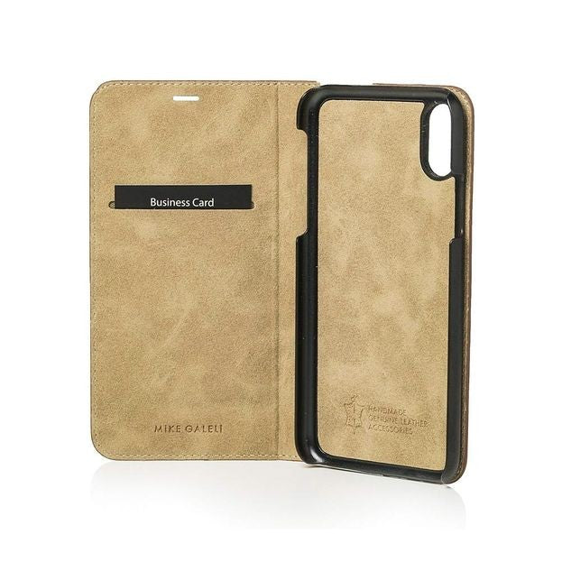 Mike Galeli - iPhone Xs / X Echtleder Book Case Tasche Flip Cover - Braun