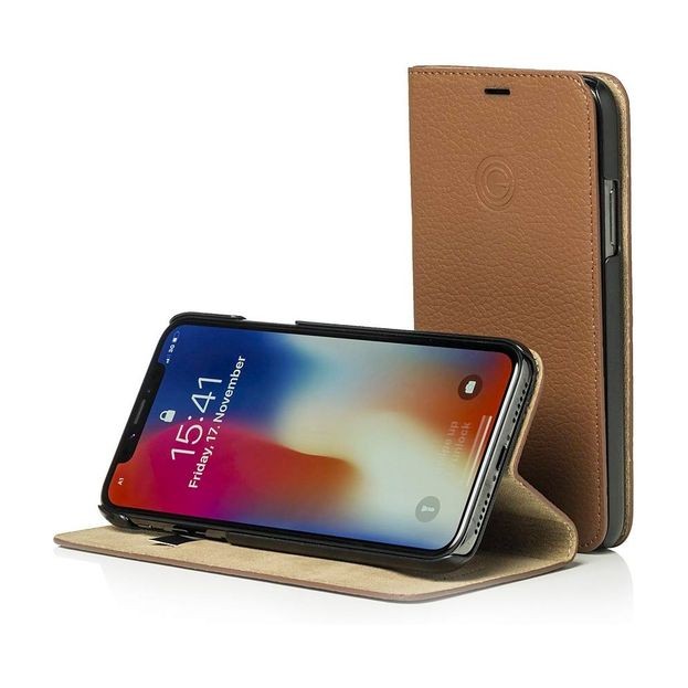Mike Galeli - iPhone Xs / X Echtleder Book Case Tasche Flip Cover - Braun