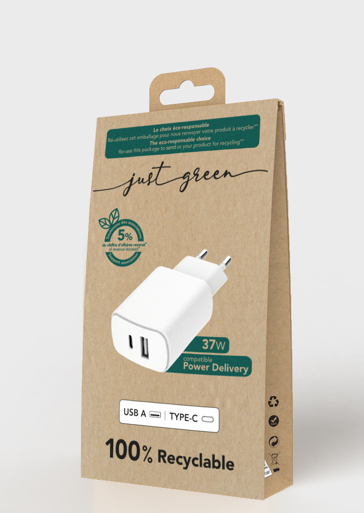 JUST GREEN – ECO Dual USB / USB C 37W Ladegerät
