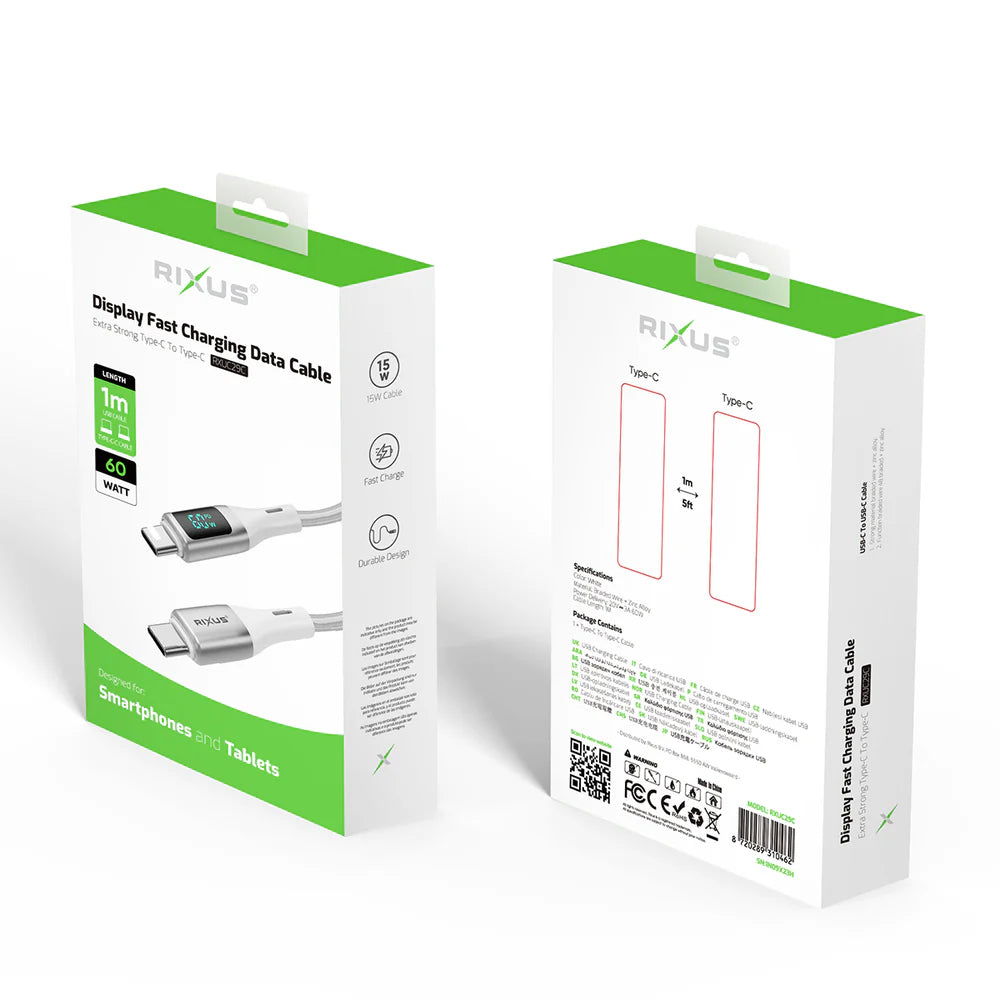 Rixus RXUC29C USB-C auf USB-C Ladekabel mit LED-Display