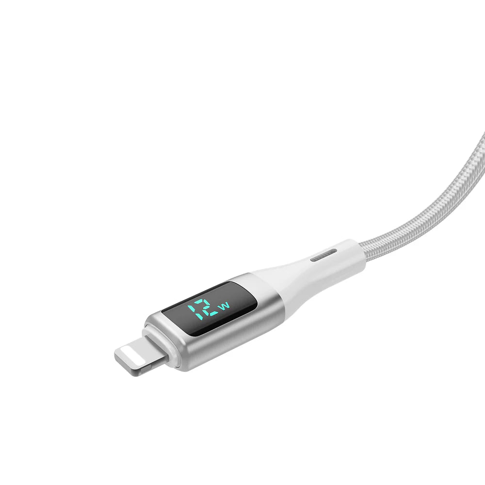 Rixus RXUC29AL Geflochtenes USB-A zu Lightning Ladekabel mit LED-Anzeige – 1 Meter Weiß