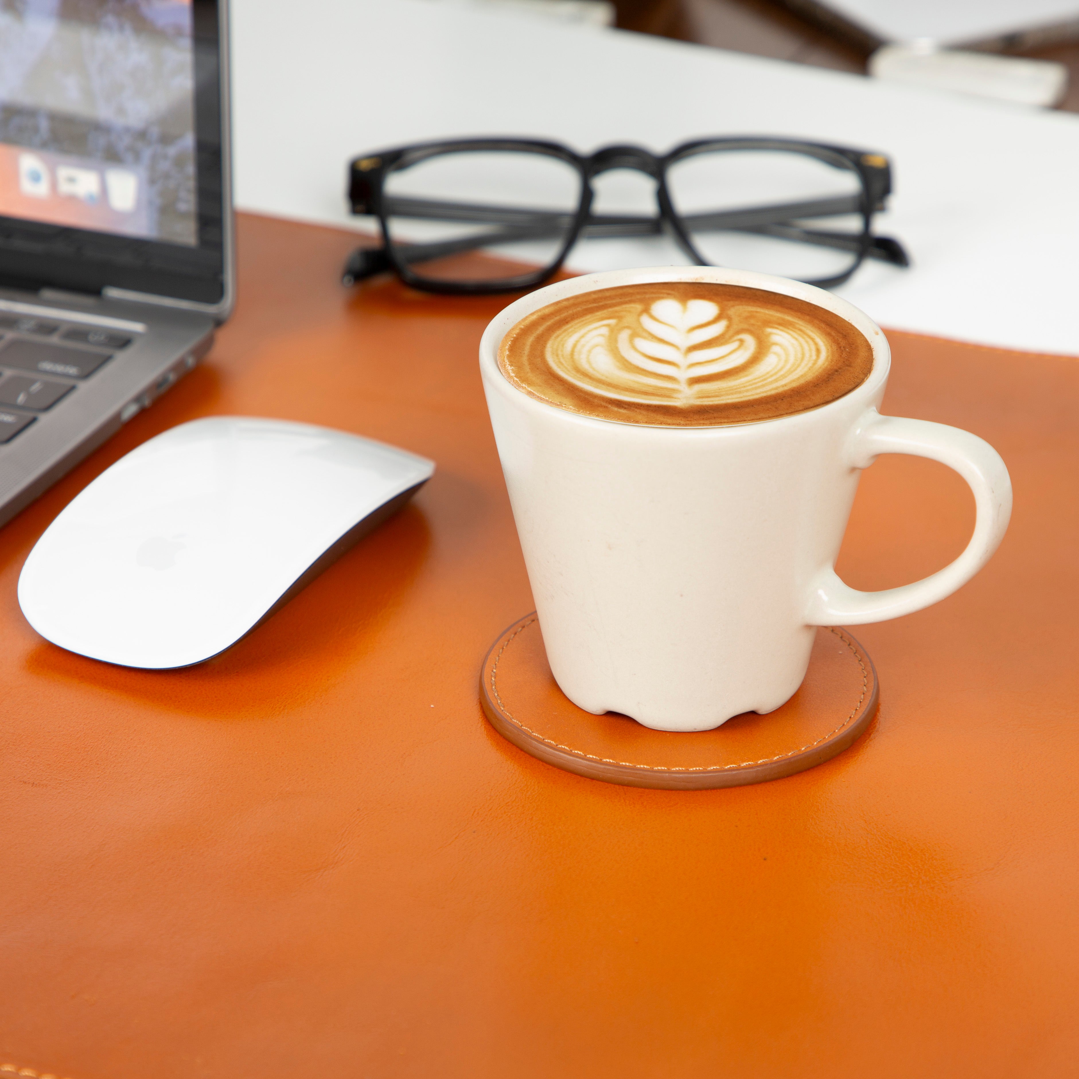 Lavion Handgefertigtes Leder Untersetzer-Set (5 Stück + Halter)