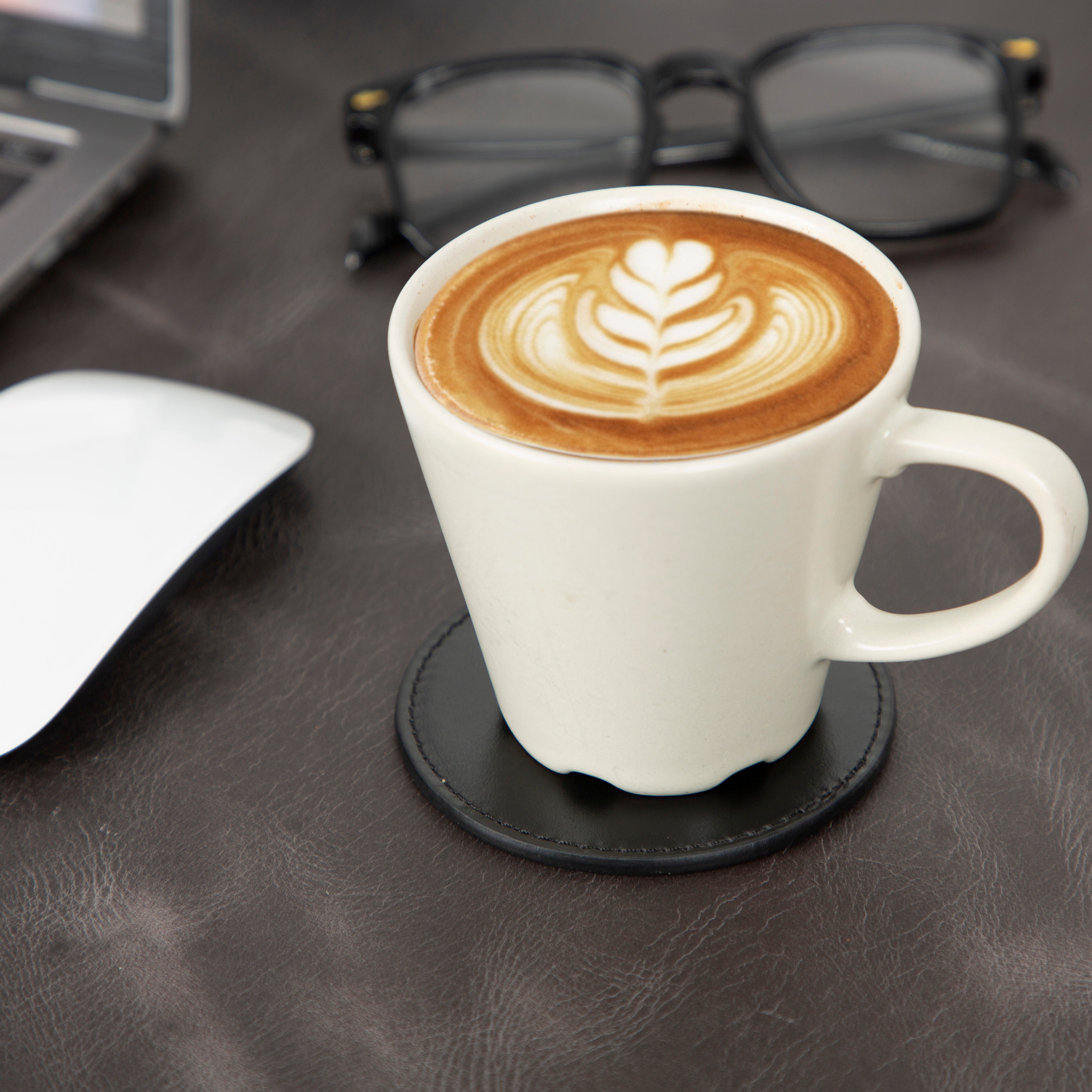 Lavion Handgefertigtes Leder Untersetzer-Set (5 Stück + Halter)