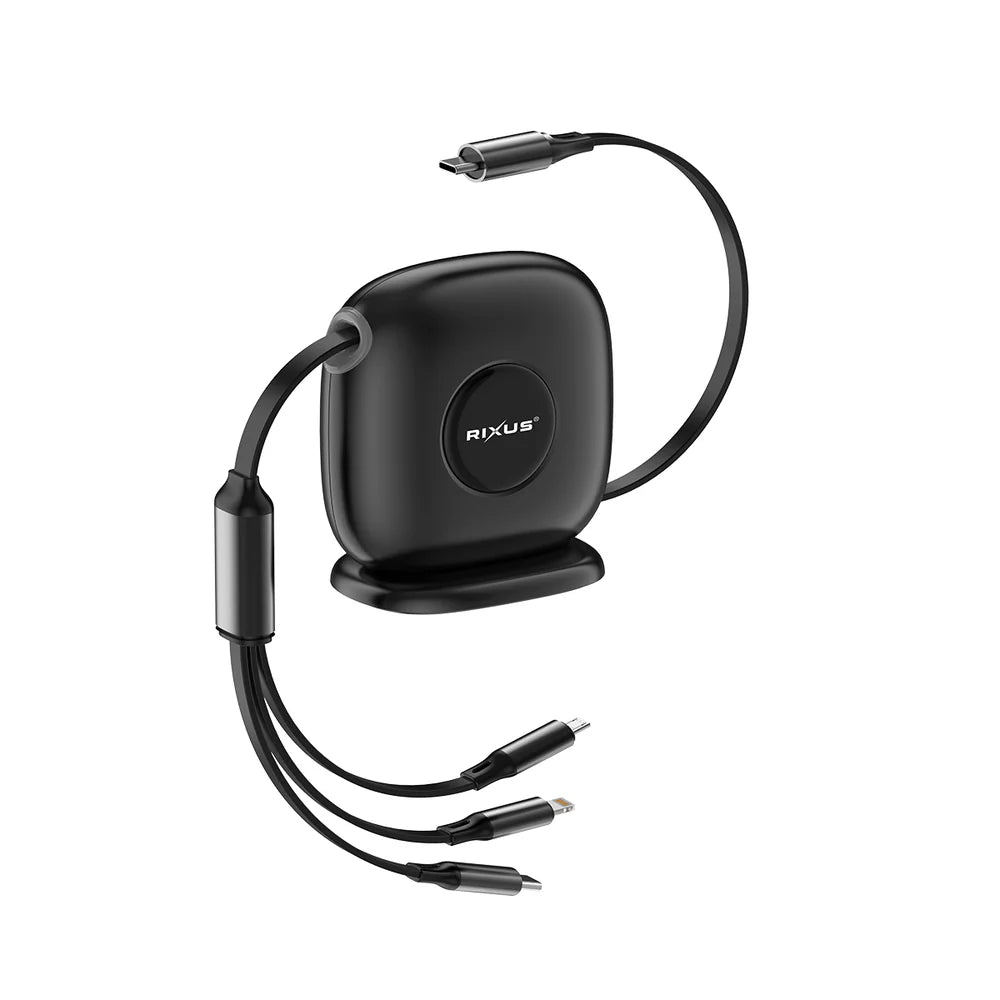 Rixus RXUC61 3-in-1 Ausziehbares Schnellladekabel – Schwarz (1,7 m)