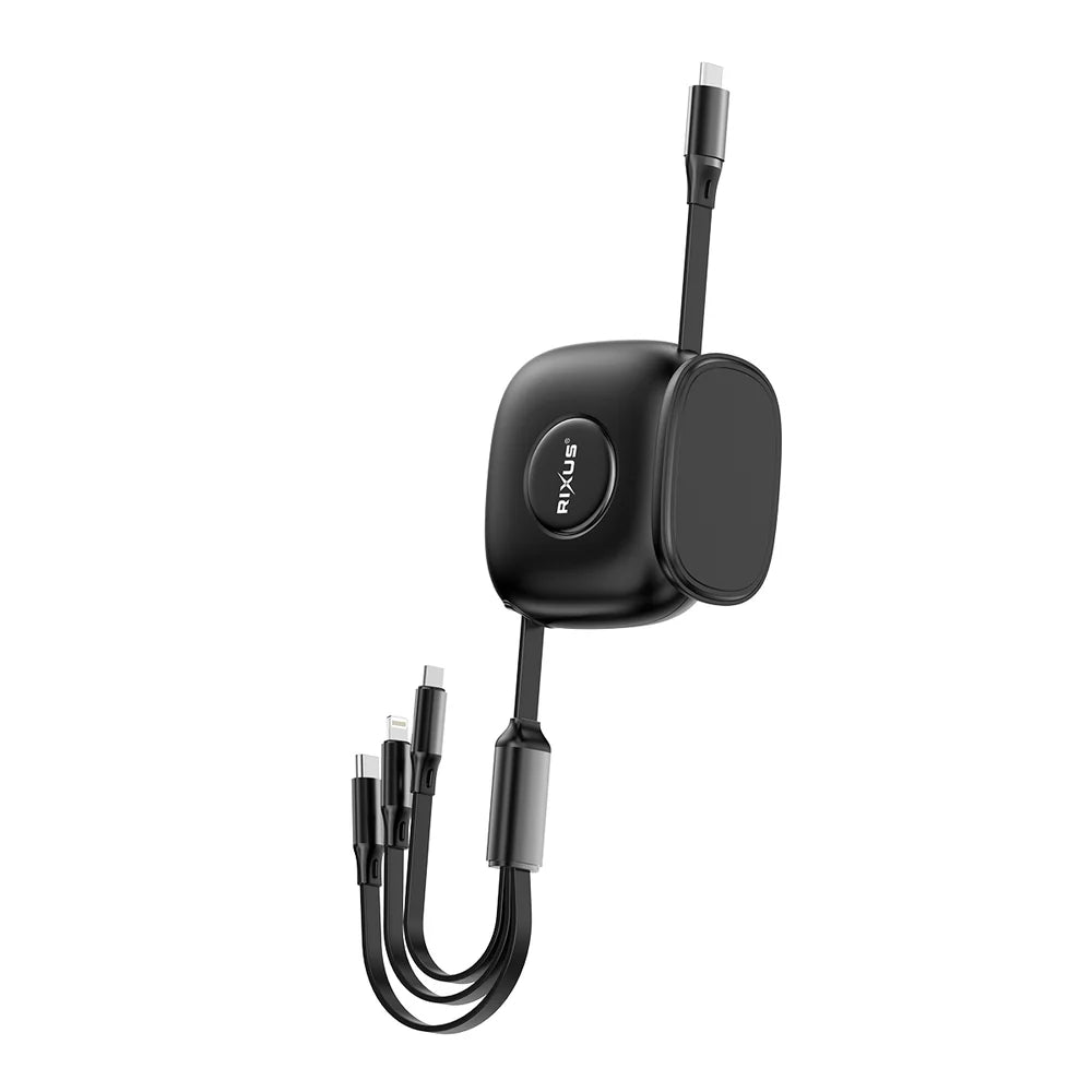 Rixus RXUC61 3-in-1 Ausziehbares Schnellladekabel – Schwarz (1,7 m)