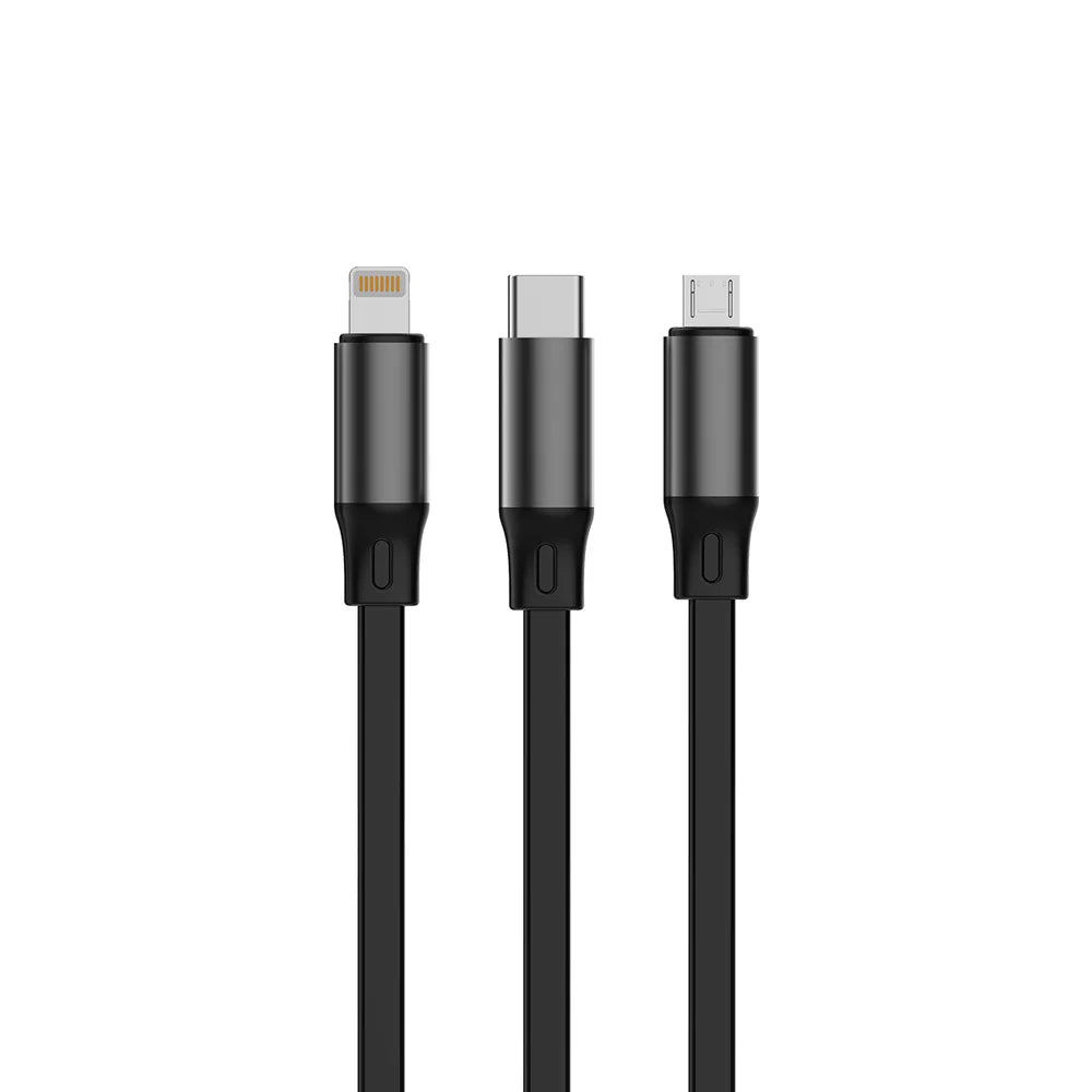 Rixus RXUC61 3-in-1 Ausziehbares Schnellladekabel – Schwarz (1,7 m)