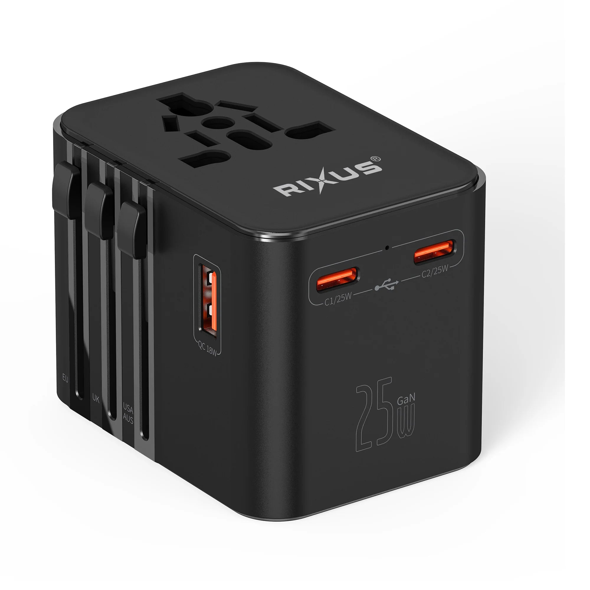 Universeller Reiseadapter Travel Reise 25W Adapter USB-A & USB-C PD für 150+ Länder – Schwarz