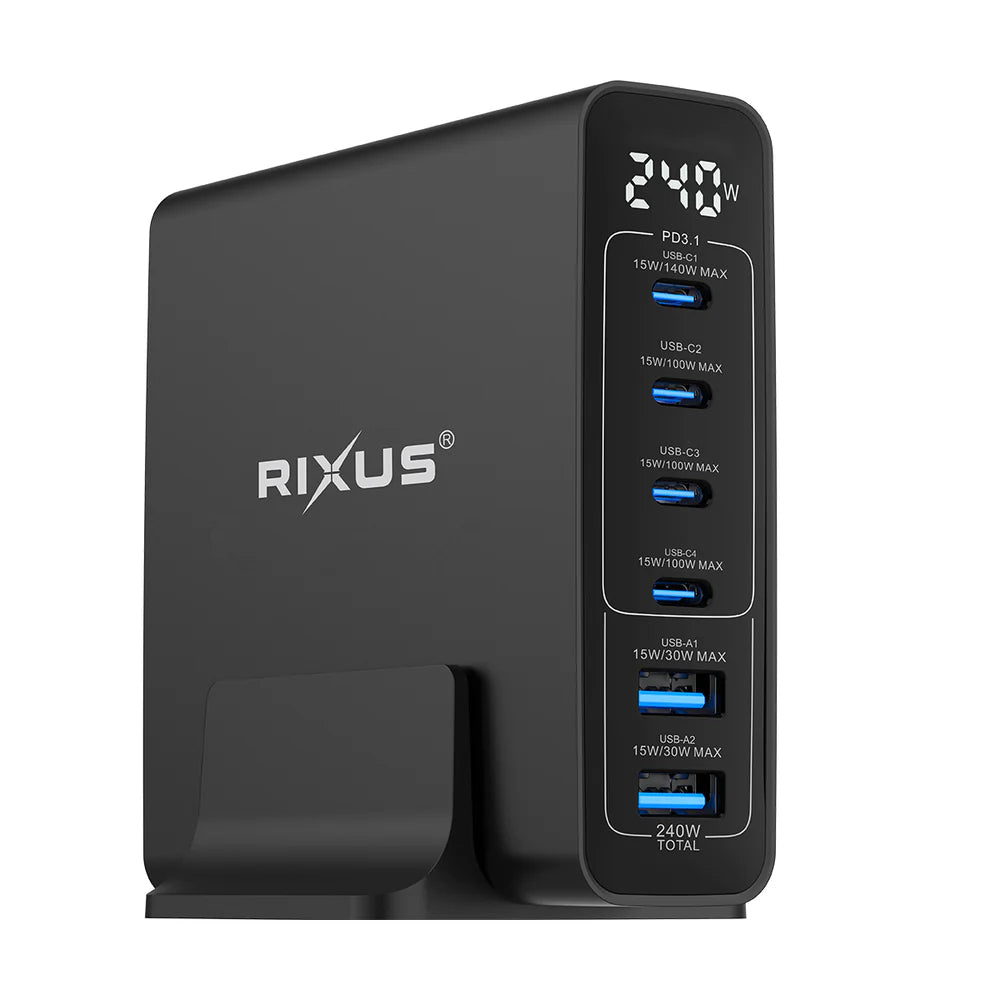 Rixus RX240 240W GaN Ladegeraet mit Digitalanzeige – Schwarz