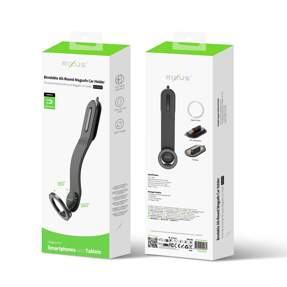 Rixus RXHM90 Biegsame MagSafe Auto-Halterung - Schwarz