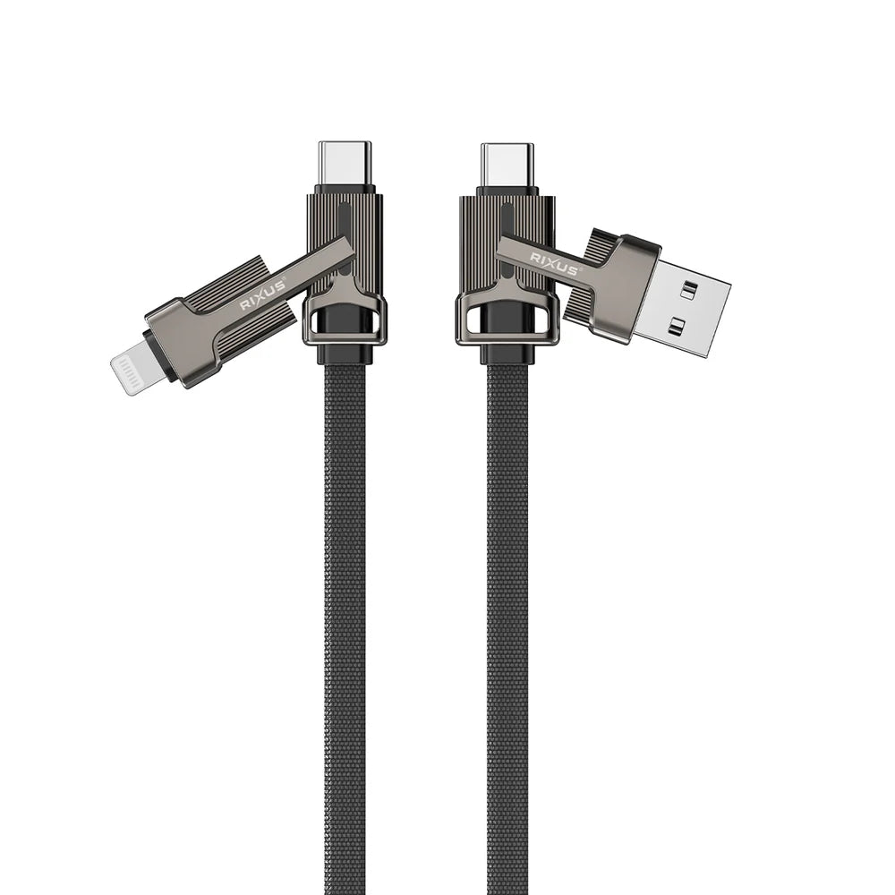 Rixus RXUC41 Flaches Geflochtenes 3-in-1 Ladekabel – 100CM Schwarz