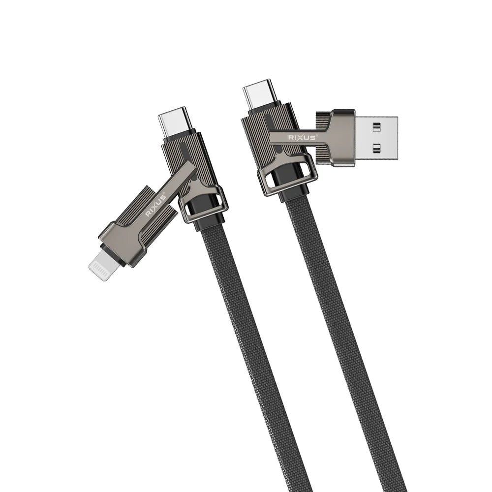 Rixus RXUC41 Flaches Geflochtenes 3-in-1 Ladekabel – 100CM Schwarz