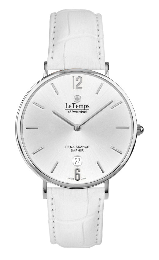 Renaissance Unisex Uhr mit weißem Lederarmband – Saphirglas
