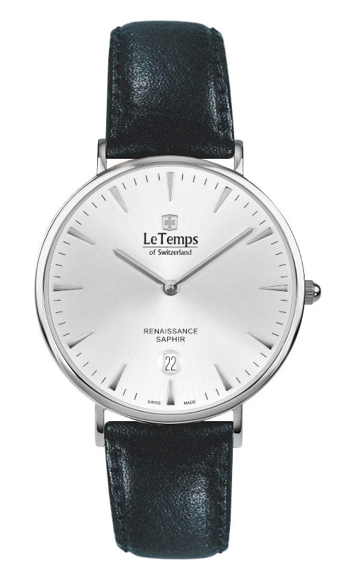 Renaissance Unisex Uhr mit schwarzem Lederarmband – Saphirglas