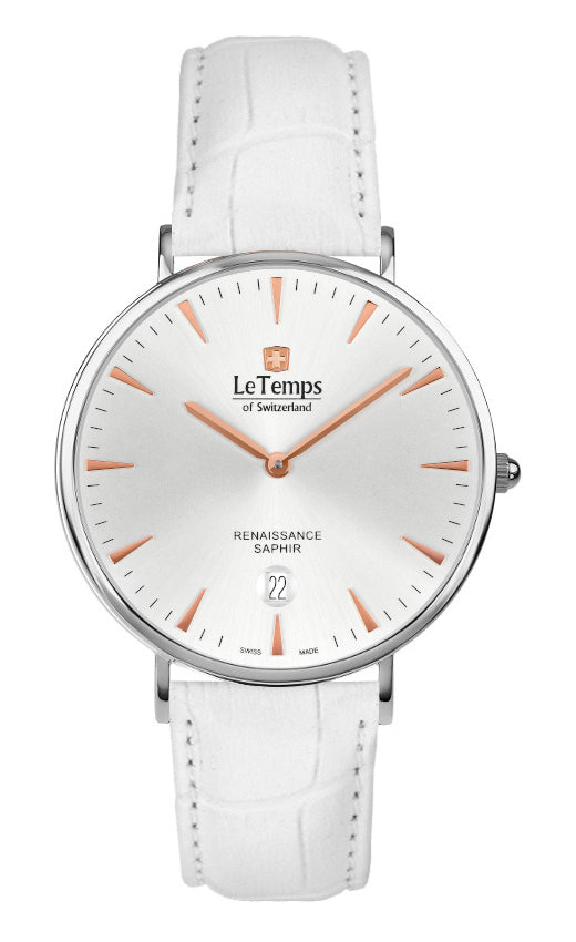 Renaissance Unisex Uhr mit weißem Lederarmband – Saphirglas