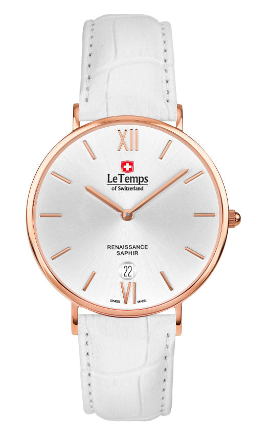 Renaissance Unisex Uhr mit weißem Lederarmband – Saphirglas