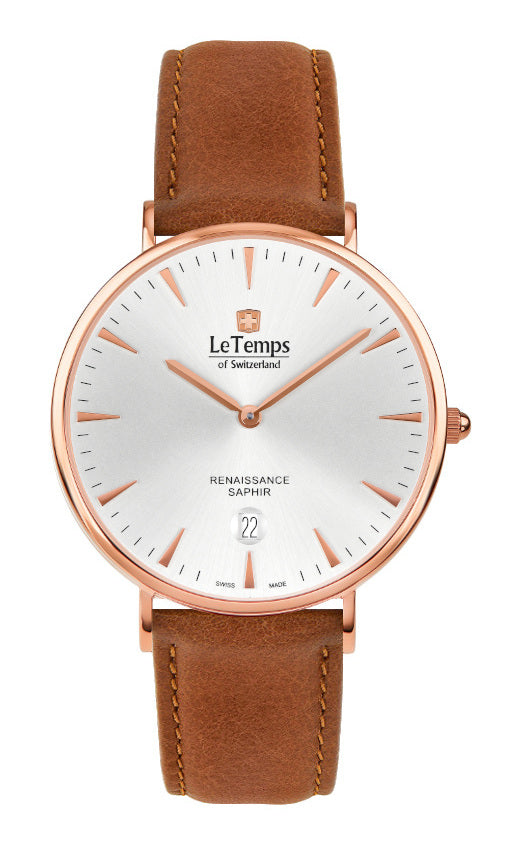 Renaissance Unisex Uhr mit braunem Lederarmband – Saphirglas
