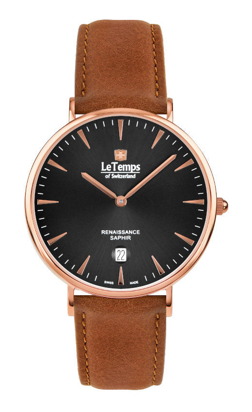 Renaissance Unisex Uhr mit braunem Lederarmband – Saphirglas