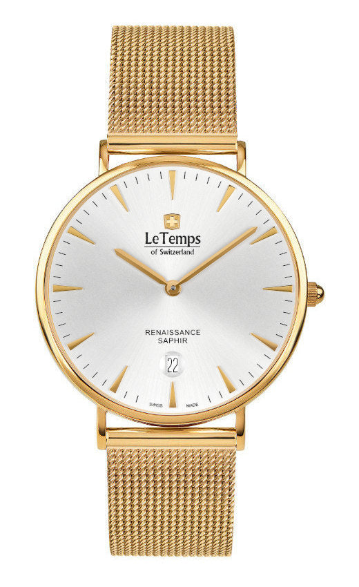 Renaissance Unisex Uhr mit vergoldetem Milanaisearmband – Saphirglas