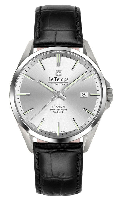 Titanium Gent Herrenuhr mit schwarzem Lederarmband – Saphirglas