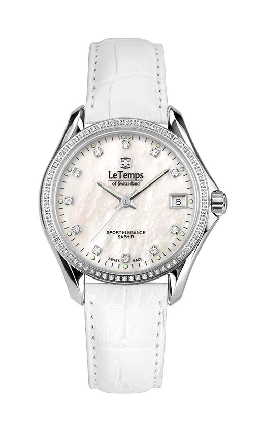 Sport Elegance Lady 33 Damenuhr mit weißem Lederarmband – Saphirglas