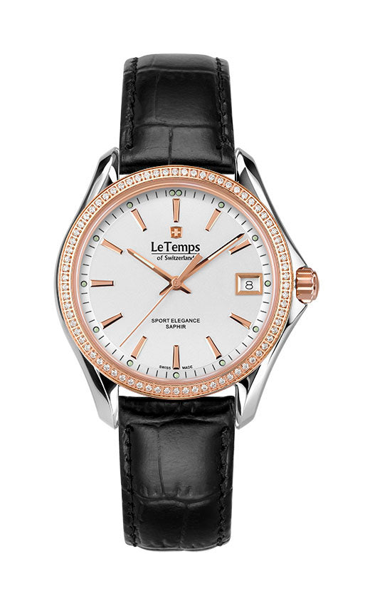 Sport Elegance Lady 33 Damenuhr mit schwarzem Lederarmband – Saphirglas