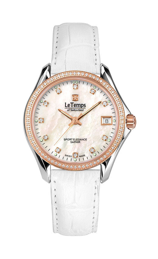 Sport Elegance Lady 33 Damenuhr mit weißem Lederarmband – Saphirglas