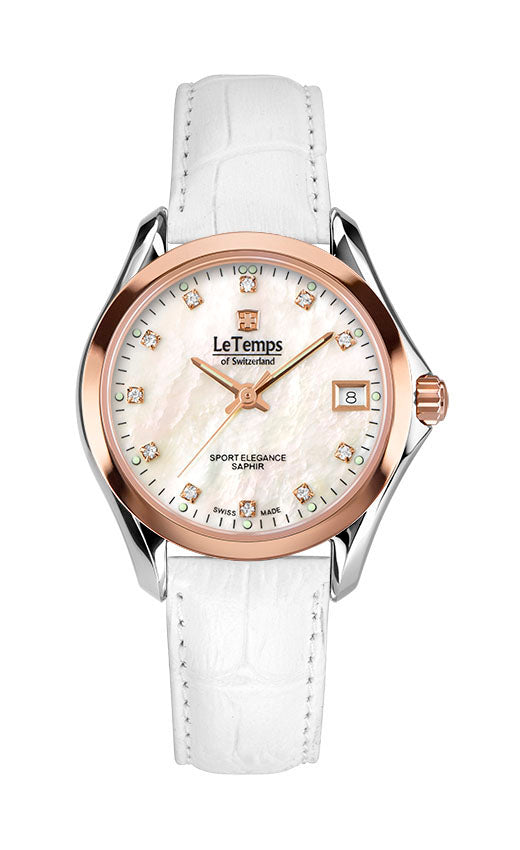 Sport Elegance Lady 33 Damenuhr mit weißem Lederarmband – Saphirglas