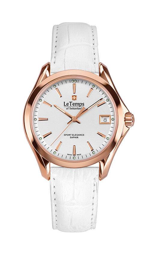 Sport Elegance Lady 33 Damenuhr mit weißem Lederarmband – Saphirglas