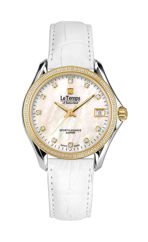 Sport Elegance Lady 33 Damenuhr mit weißem Lederarmband – Saphirglas