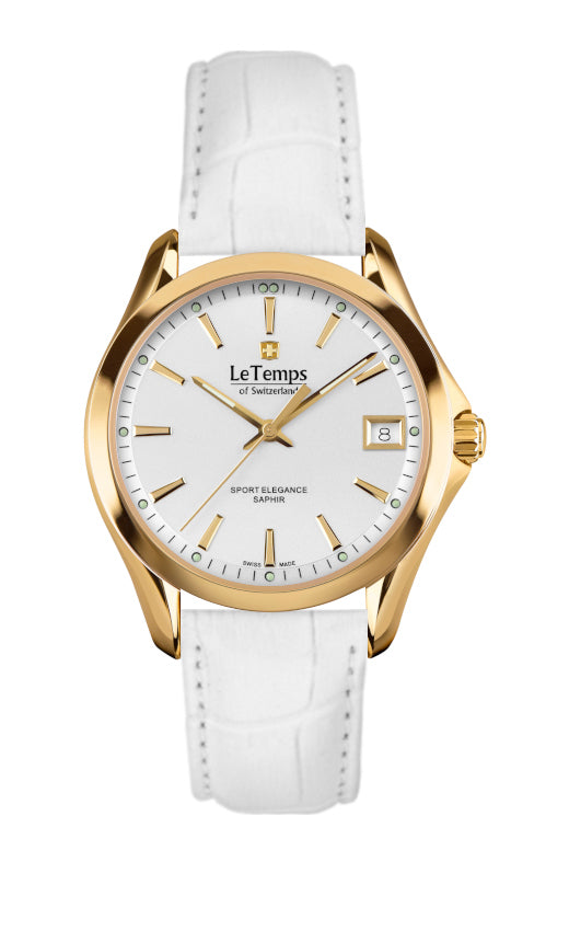 Sport Elegance Lady 33 Damenuhr mit weißem Lederarmband – Saphirglas