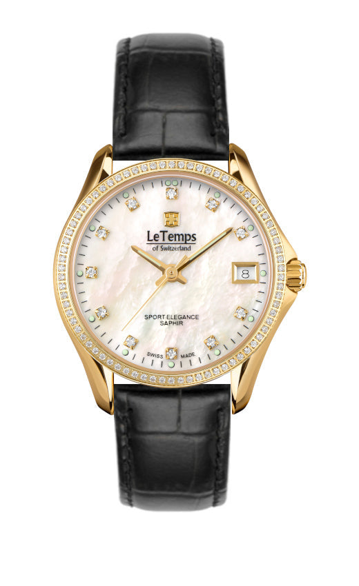 Sport Elegance Lady 33 Damenuhr mit schwarzem Lederarmband – Saphirglas