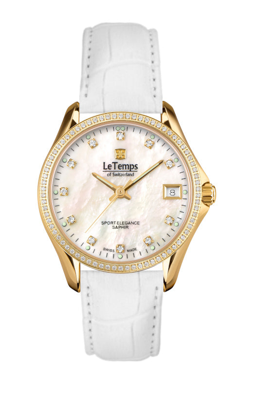 Sport Elegance Lady 33 Damenuhr mit weißem Lederarmband – Saphirglas
