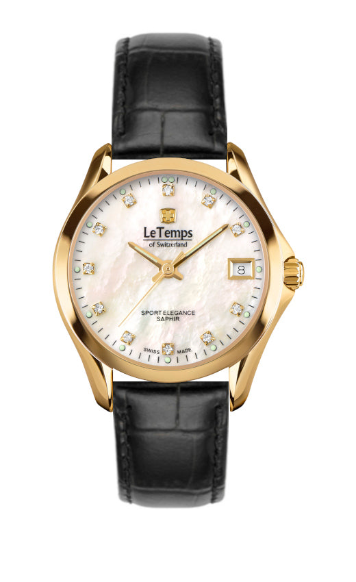 Sport Elegance Lady 33 Damenuhr mit schwarzem Lederarmband – Saphirglas