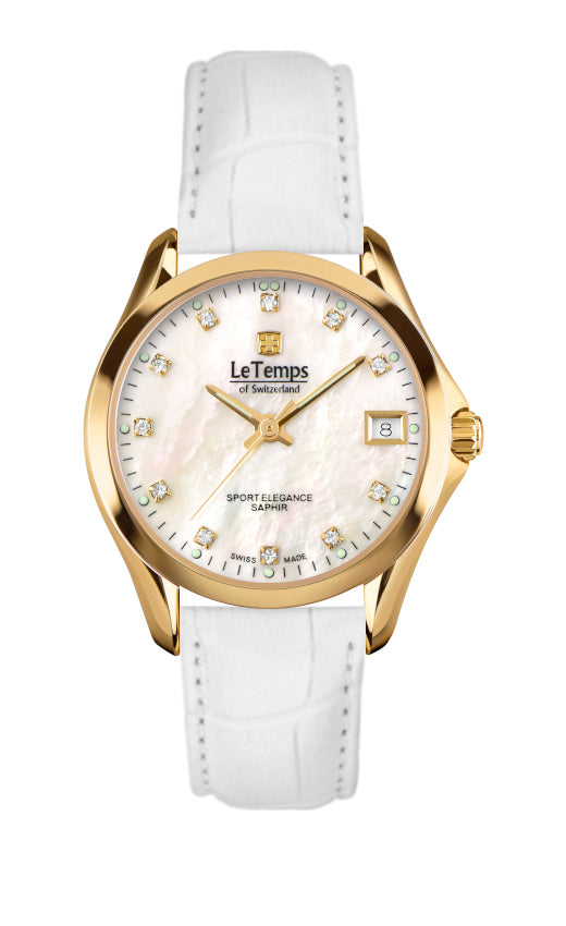 Sport Elegance Lady 33 Damenuhr mit weißem Lederarmband – Saphirglas