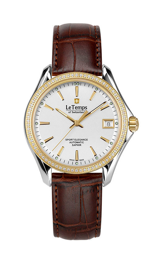 Sport Elegance Lady 33 Automatik Damenuhr mit vergoldetem Lederarmband