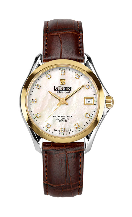 Sport Elegance Lady 33 Automatik Damenuhr mit vergoldetem Lederarmband
