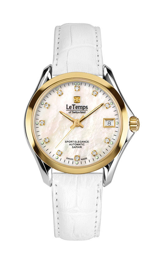 Sport Elegance Lady 33 Automatik Damenuhr mit vergoldetem Lederarmband