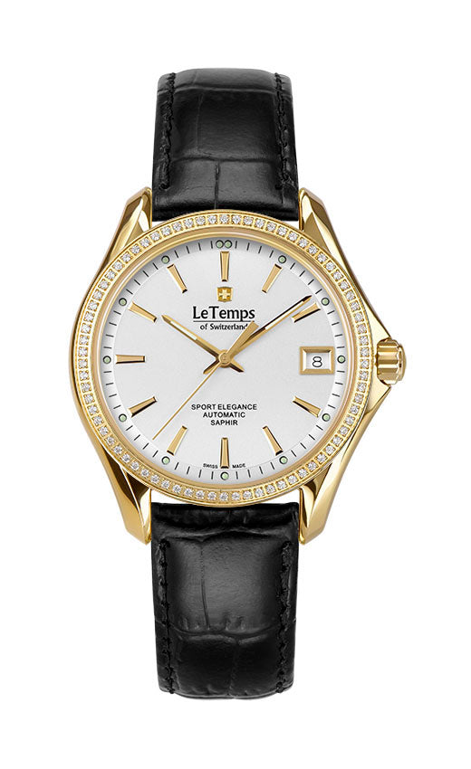 Sport Elegance Lady 33 Automatik Damenuhr mit schwarzem Lederarmband