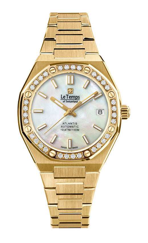 Atlantis Lady Automatik Damenuhr mit vergoldetem Edelstahlarmband