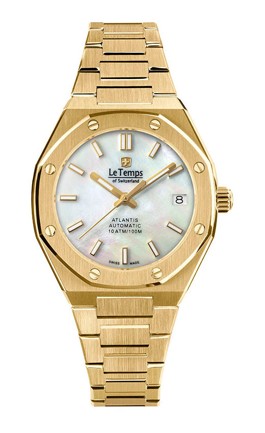 Atlantis Lady Automatik Damenuhr mit vergoldetem Edelstahlarmband