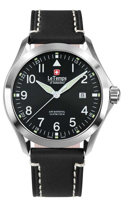 Air Marshal 43 Unisex Uhr mit silbernem Lederarmband – Saphirglas