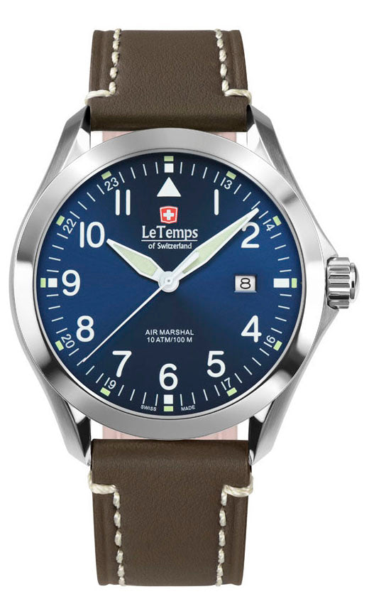 Air Marshal 43 Unisex Uhr mit weißem Lederarmband – Saphirglas