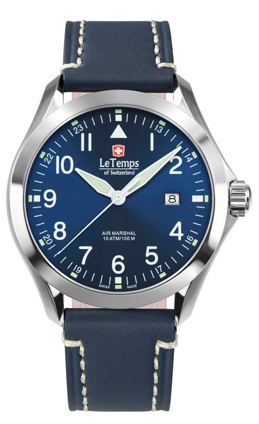 Air Marshal 43 Unisex Uhr mit dunkelblauem Lederarmband – Saphirglas