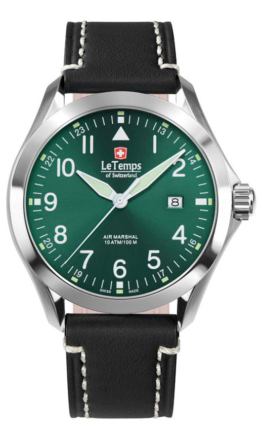 Air Marshal 43 Unisex Uhr mit silbernem Lederarmband – Saphirglas