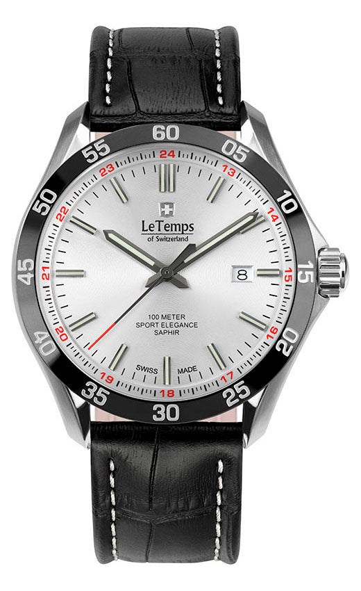 Sport Elegance Gent 43 Herrenuhr mit schwarzem Lederarmband – Saphirglas