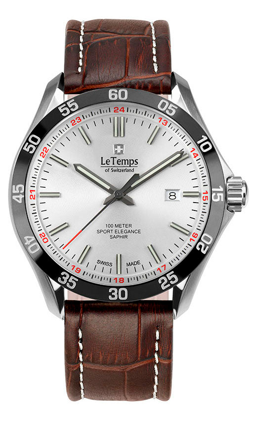 Sport Elegance Gent 43 Herrenuhr mit schwarzem Lederarmband – Saphirglas