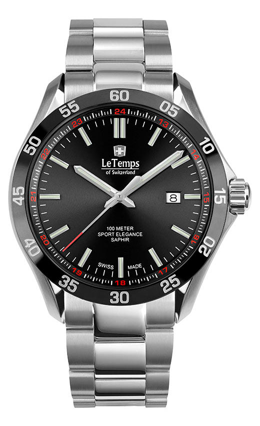 Sport Elegance Gent 43 Herrenuhr mit schwarzem Edelstahlarmband